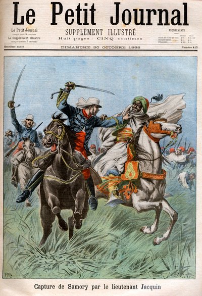 Cattura di Samory Toure (circa 1830-1900), leader sudanese e oppositore della colonizzazione francese in Africa, da parte del Capitano Gouraud e del Tenente Jacquin. Sudan da French School