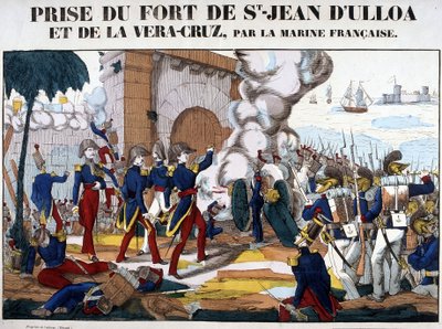 Cattura del Forte di San Giovanni di Ulua e La Vera Cruz in Messico nel novembre 1838. Immagine di Epinal da French School