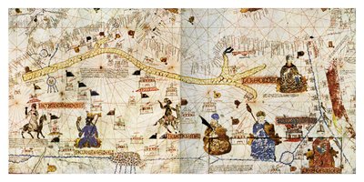 Le rotte carovaniere del Sahara nel 1413, da "Histoire de la Locomotion Terrestre...", 1935 circa (stampa) (stampa) da French School