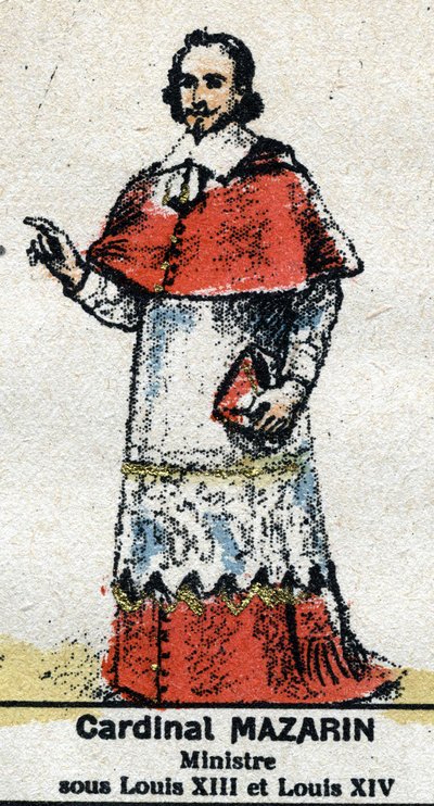 Cardinale Jules Mazarin (Giulio Raimondo Mazzarino) (1602-1661), statista francese di origine italiana. In "Galleria dei Re e delle Regine di Francia e personaggi illustri dal 1643 al 1895" Immagine di epinal. da French School