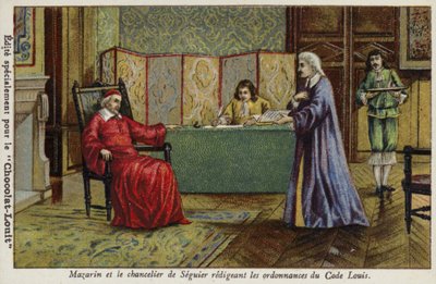 Il cardinale Mazzarino e il cancelliere Seguier redigono le ordinanze del Codice Luigi da French School