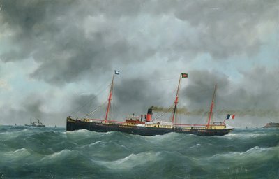Nave da carico che sventola la bandiera della Compagnia Peninsulare di Le Havre da French School