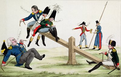Caricatura raffigurante Luigi XVIII (1755-1824) Napoleone (1769-1821) e gli Alleati al tempo dei Cento Giorni nel 1815 da French School