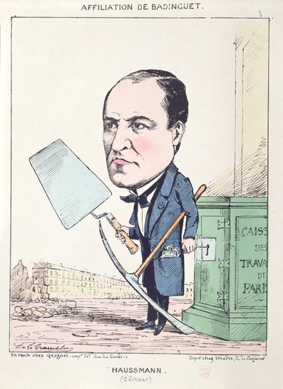 Caricatura del barone Georges Eugene Haussmann (1809-91) come aiutante muratore, c.1870 da French School