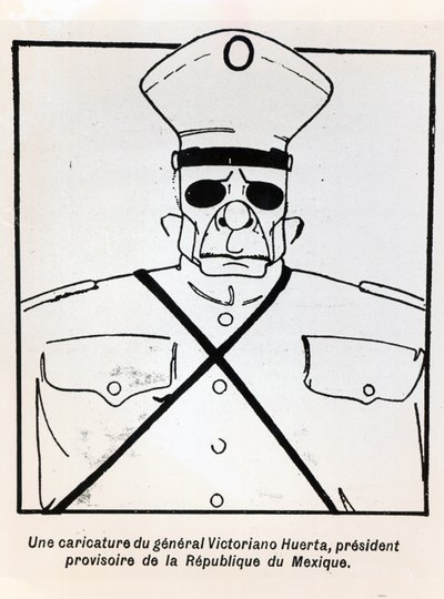 Caricatura del Generale Victoriano Huerta (1854-1916) Presidente ad Interim della Repubblica del Messico, illustrazione da Le Monde Illustre, pubblicata il 1 marzo 1913 da French School