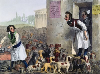Caricatura dei parigini che affrontano cani rabbiosi, c.1840 da French School