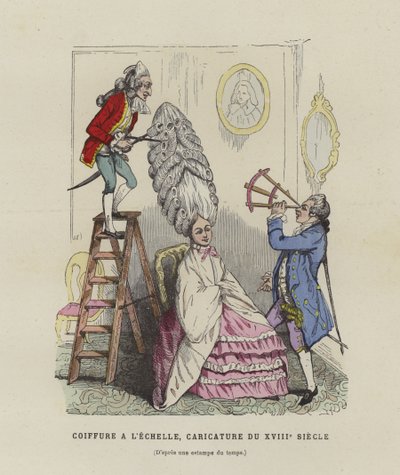 Caricatura sulle acconciature delle donne francesi del XVIII secolo da French School