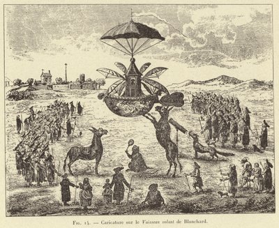 Caricatura sulla Nave volante di Blanchard da French School