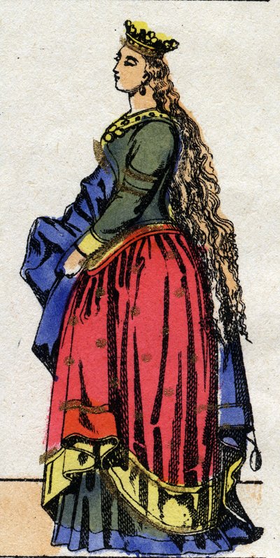 Dinastia carolingia: Ritratto di Giuditta di Baviera, regina dei Franchi, moglie di Ludovico I detto il Pio. Immagine di Epinal della fine del XIX secolo. Collezione privata. da French School