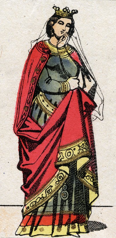 Dinastia carolingia: Ritratto di Adelaide del Friuli (o Aelis, ca. 850-901) Regina dei Franchi, moglie di Luigi II il Balbo (846-879). Immagine di Epinal fine XIX secolo. Collezione privata da French School
