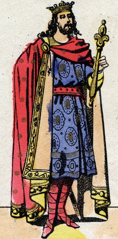 Dinastia carolingia: Ritratto di Carlo III detto il Semplice, re dei Franchi dal 898 al 922. Immagine di Epinal della fine del XIX secolo. Collezione privata. da French School