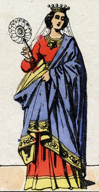 Dinastia Carolingia: Ritratto di Edvige del Wessex (Edgiva, Otgiva, Ogiva, ca. 903-951) Regina dei Franchi moglie di Carlo III detto il Semplice (879-929). Immagine di Epinal della fine del XIX secolo. Collezione privata. da French School