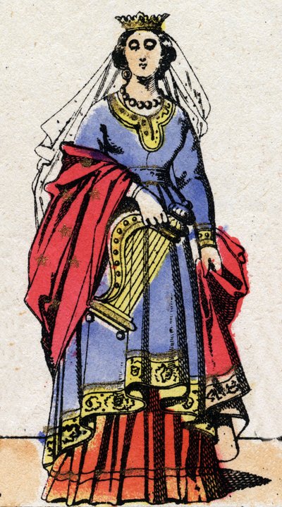 Dinastia carolingia: Ritratto di Emma di Francia, moglie di Raoul di Francia. Immagine di Epinal della fine del XIX secolo. Collezione privata. da French School