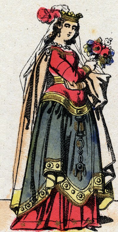 Dinastia carolingia: Ritratto di Ildegarda di Vintzgau (v. 758-783) moglie di Carlo Magno (Carolus Magnus, 742-814). Immagine di Epinal della fine del XIX secolo. Collezione privata. da French School