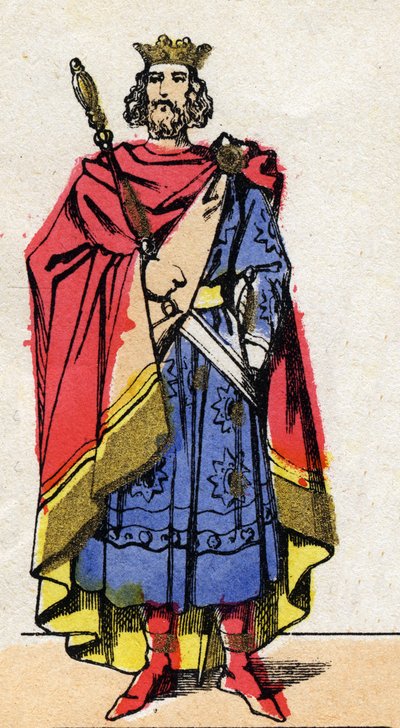 Dinastia carolingia: Ritratto di Lotario (941-986), Re dei Franchi dal 954 al 986. Immagine di Epinal fine XIX secolo. Collezione privata da French School