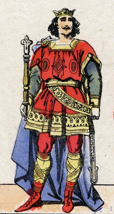 Dinastia carolingia: Ritratto di Luigi II il Balbo, re dei Franchi dal 877 al 879. Immagine di Epinal della fine del XIX secolo. Collezione privata. da French School