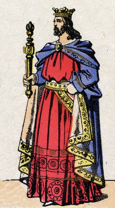 Dinastia carolingia: Ritratto di Luigi IV, detto Oltremare (921-954), Re dei Franchi dal 936 al 954. Immagine di Epinal fine XIX secolo. Collezione privata da French School