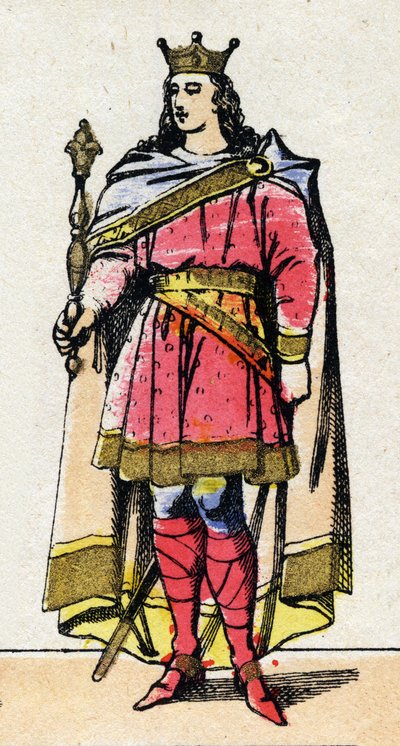 Dinastia carolingia: Ritratto di Luigi V detto il Fannullone (967-987), re dei Franchi dal 986 al 987. Immagine di Epinal della fine del XIX secolo. Collezione privata. da French School