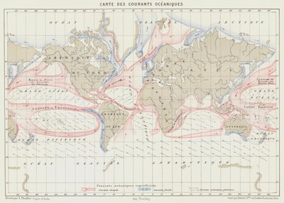 Carta delle correnti oceaniche (litografia a colori) da French School
