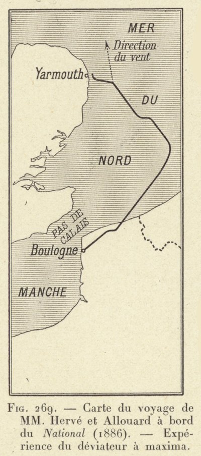 Carta del viaggio di MM Herve e Allouard a bordo del National (1886), Esperienza del deviatore a maxima (incisione) da French School