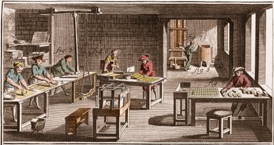 Cartier - Fabbricazione di carte da gioco - "La Grande Encyclopedie, ou Dictionnaire Raisonne des Sciences, des Arts et des Metiers" (Enciclopedia o Dizionario delle Scienze, Arti e Professioni) di Denis Diderot (1713-1784) e Jean d