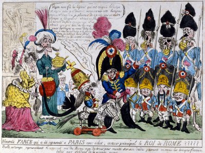 Caricatura su Napoleone I (1769 - 1821) e suo figlio, il Re di Roma (1811 - 1832): quest