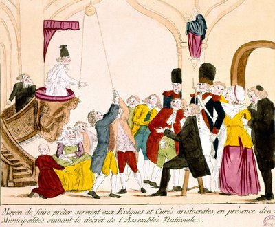 Cartone raffigurante Aristocratici e Clero francesi che prestano giuramento di fedeltà alla Repubblica da French School