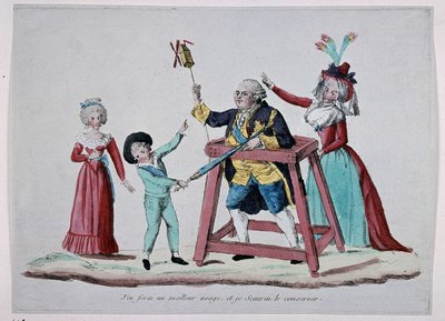 Cartone animato sulla famiglia reale (Luigi XVI e Maria Antonietta con i loro figli) durante la Rivoluzione Francese, ca. 1790 - Museo Carnavalet da French School