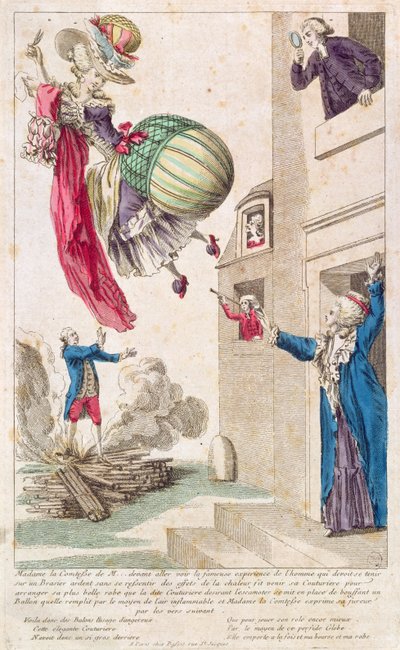 Cartone animato che ridicolizza la moda e il volo in mongolfiera, c.1783-4 da French School