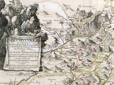 Cartiglio da una mappa della regione delle Cevenne, 1703 da French School