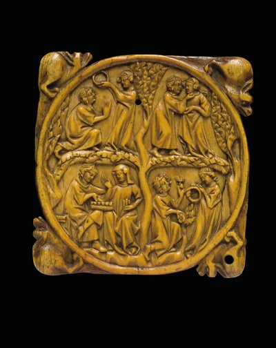 Coperchio di specchiera intagliato, Parigi, c.1310-20 da French School