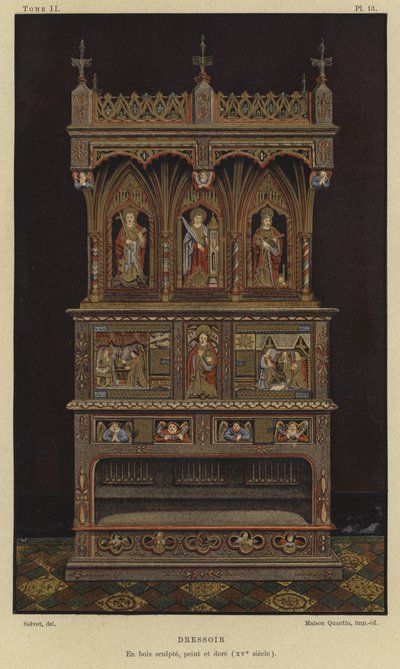 Credenza in legno intagliato, dipinto e dorato, XV secolo da French School