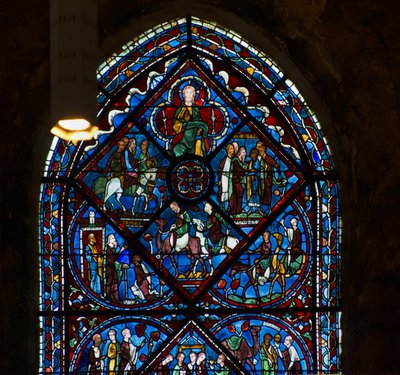 Cattedrale di Chartres, vetrata: la vita di Giuseppe, dettaglio alto da French School