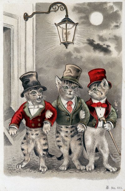 Gatti in situazione - cartolina inizio XX secolo da French School