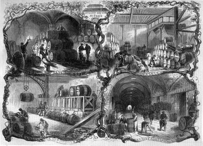 Cantine del Magazzino dei vini e degli acquaviti a Parigi; 1858. Incisione in 