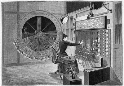 Ufficio centrale del Teatrografo (audizioni teatrali a casa) a Parigi nel 1892 da French School