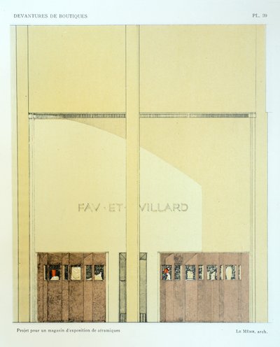 Showroom di ceramiche, Tavola 20, illustrazione da Devantures de Boutiques di Louis-Pierre Sezille, Parigi, 1927 da French School