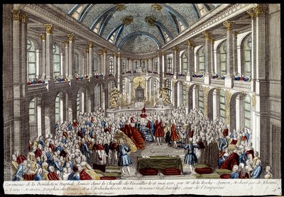 Cerimonia della benedizione nuziale data nella cappella di Versailles il 16 maggio 1770 da Luigi Augusto, delfino di Francia (Luigi XVI), e Maria Antonietta d