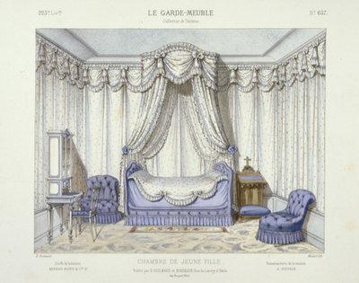 Chambre de Jeune Fille, da Le Garde-Meuble, Pub. Parigi, 1890 circa (litografia a colori) da French School