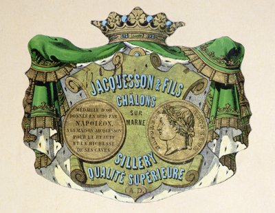 Etichetta di champagne per Jacquesson & Fils, Champagne Sillery Marque, metà del XIX secolo da French School