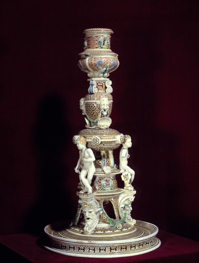 Candelabro in fine maiolica di Saint Porchaire da French School
