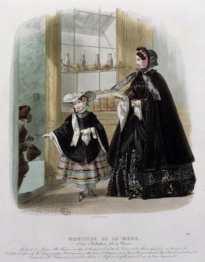 Carità in una pasticceria, illustrazione da Moniteur de la Mode, 1852 da French School