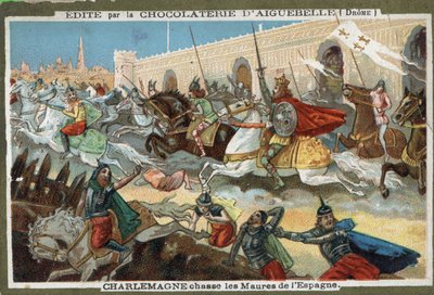 Carlo Magno (742-814) caccia i Mori dalla Spagna da French School