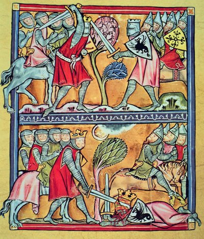 Carlo Magno e i suoi paladini in battaglia contro i saraceni, miniatura da 