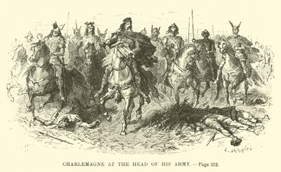 Carlo Magno alla testa del suo esercito da French School