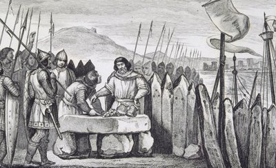 Carlo III il Grasso (839-88) paga gli invasori vichinghi nel 886, da 
