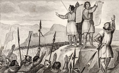 Carlo II (823-77) il Calvo e suo fratello Luigi il Germanico fanno un trattato a Strasburgo nel 842 da French School