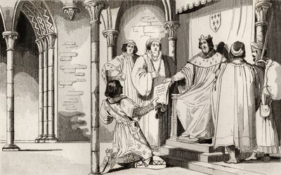 Carlo IV (1294-1328) il Bello riceve una supplica a corte, da 