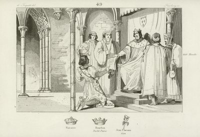 Carlo IV di Francia nomina Luigi, conte di Clermont-en-Beauvaisis, duca di Borbone, 1327 da French School