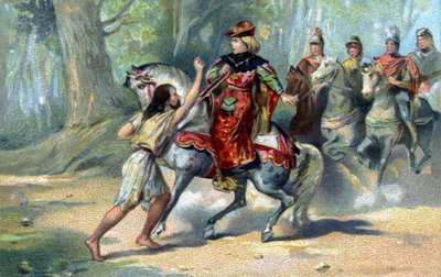 Carlo VI impazzisce nella foresta di Le Mans. Cromolitografia della fine del XIX secolo da French School